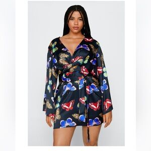 Plus Size Butterfly Print Angel Sleeve Dress